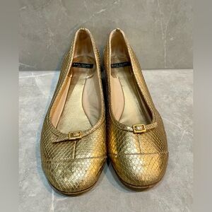 Kate Spade Round Toe Kitten Heel Metallic Gold Snake Shoes